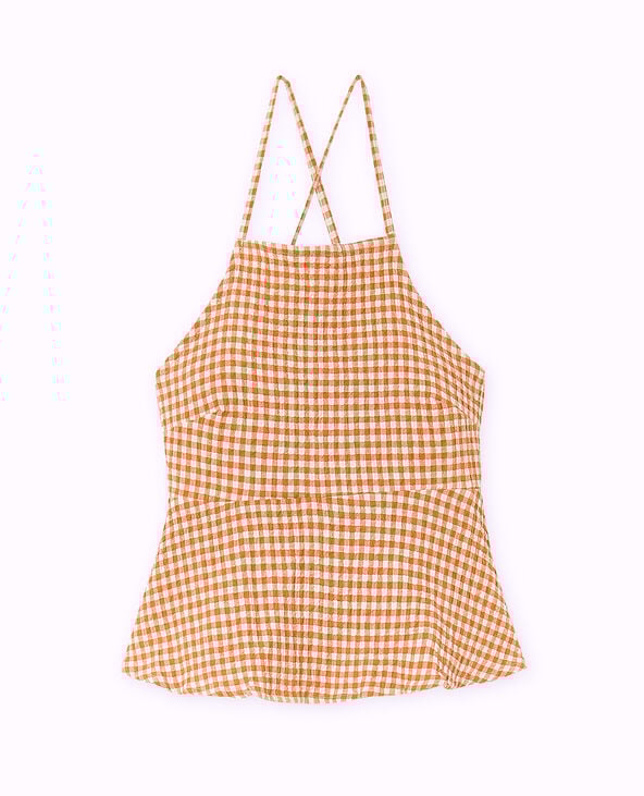 Pimkie Top Base Volantée Dos Dégagé Motif Vichy - Marron