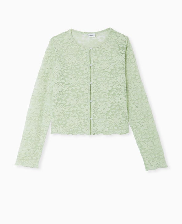 Pimkie Top Cardigan En Dentelle Avec Bouton Perle - Vert De Gris