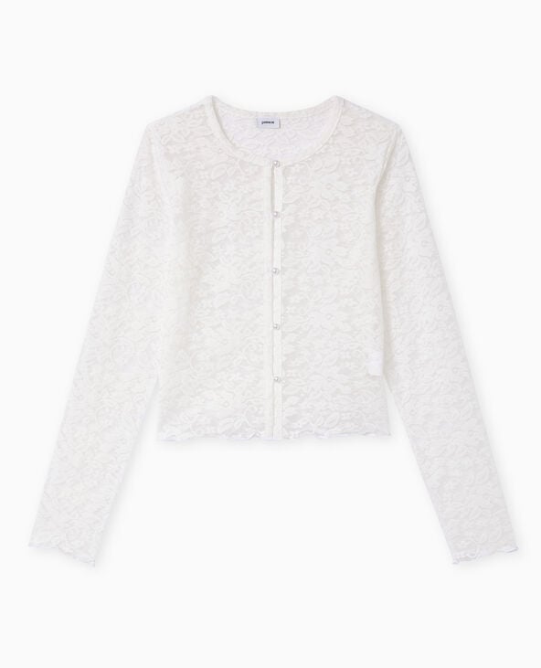 Pimkie Top Cardigan En Dentelle Avec Boutons Perles - Blanc