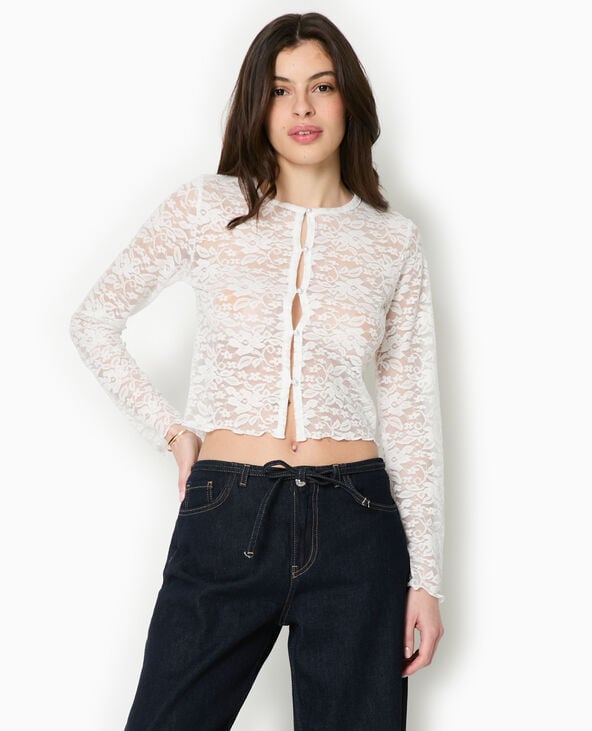 Pimkie Top Cardigan En Dentelle Avec Boutons Perles - Blanc