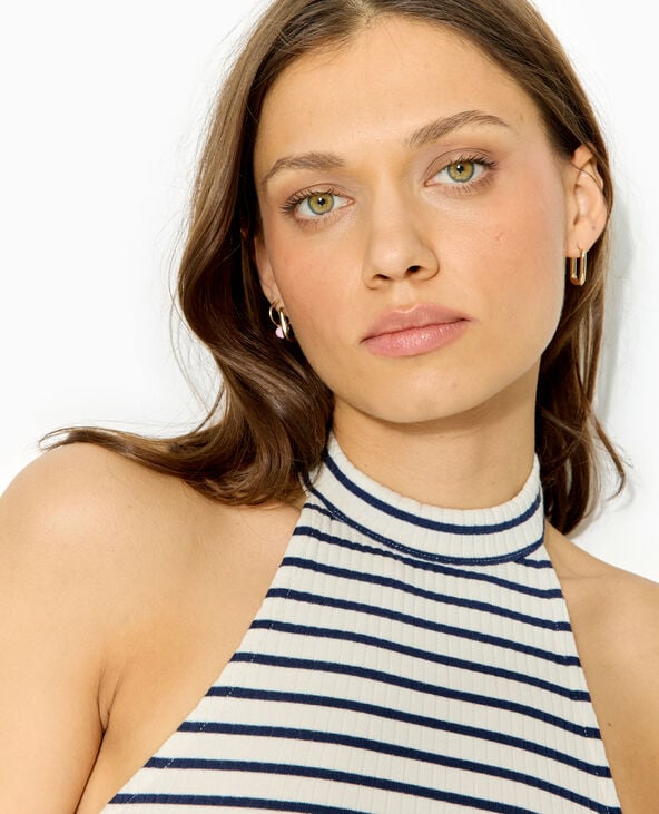 pimkie Top court dos-nu en maille côtelée rayée - Blanc