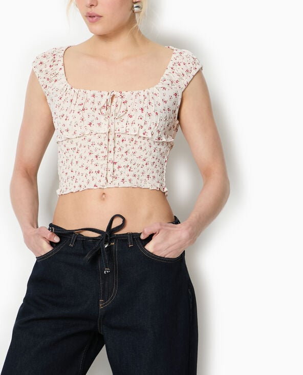 Pimkie Top Court Forme Empire Avec Petites Fleurs - Blanc