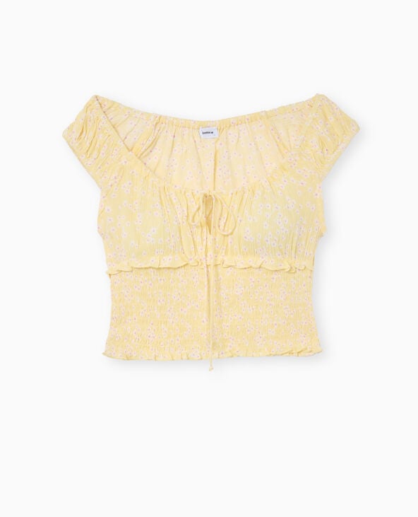 Pimkie Top Court Forme Empire Avec Petites Fleurs - Jaune Pâle