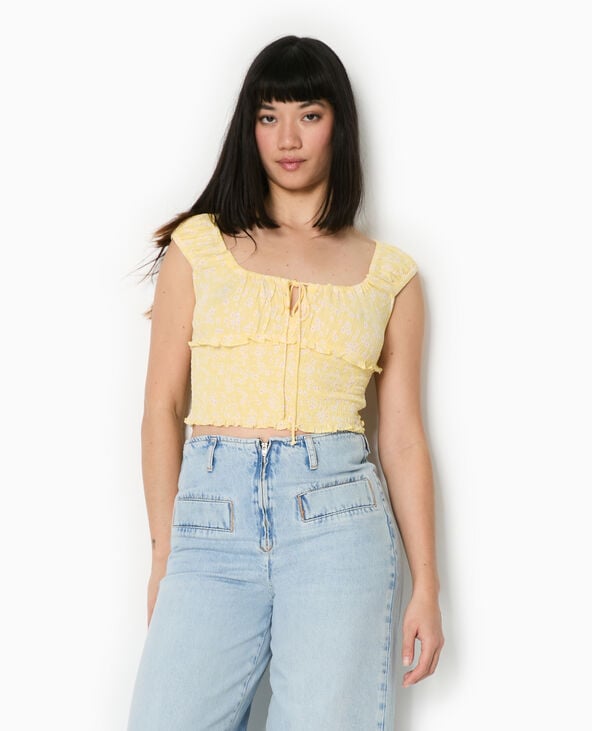 Pimkie Top Court Forme Empire Avec Petites Fleurs - Jaune Pâle