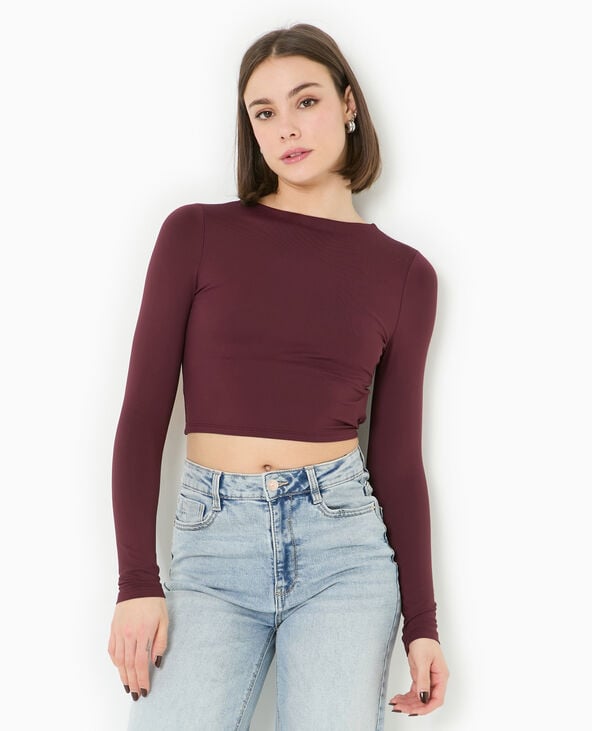 Pimkie Top Court Manches Longues Avec Dos Ouvert - Bordeaux