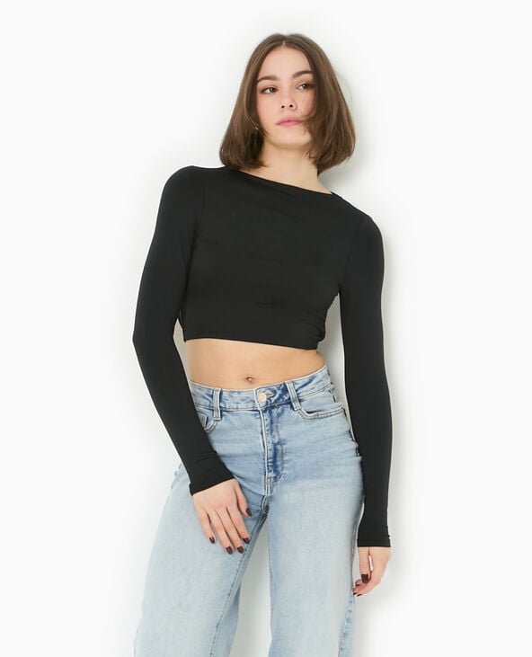 Pimkie Top Court Manches Longues Avec Dos Ouvert - Noir