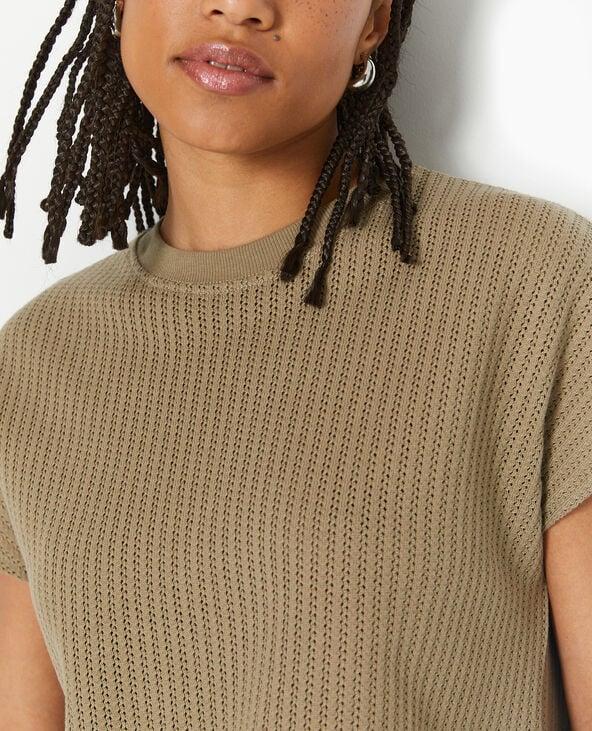 Pimkie Top Court Sans Manches En Maille Ajourée - Vert Kaki