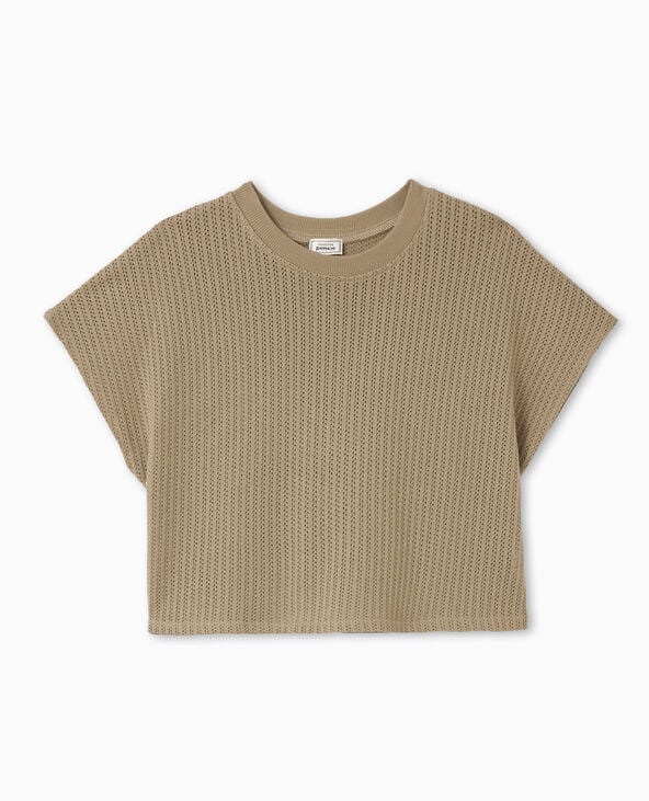 Pimkie Top Court Sans Manches En Maille Ajourée - Vert Kaki