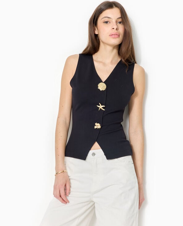 Pimkie Top Effet Gilet Sans Manches Avec Boutons Bijoux - Noir