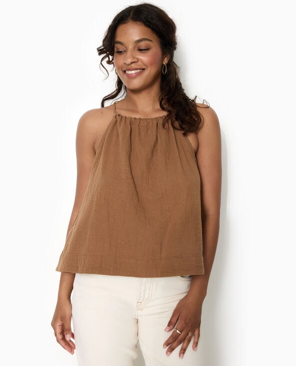 Pimkie Top En Gaze De Coton Avec Bretelles Coulissées - Marron