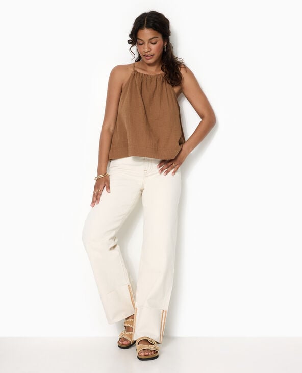 pimkie Top en gaze de coton avec bretelles coulissées - Marron