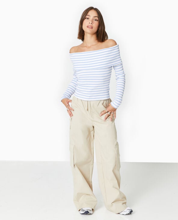 pimkie Top en maille côtelée encolure Bardot rayé - Bleu