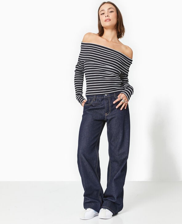 pimkie Top en maille côtelée encolure Bardot rayé - Noir