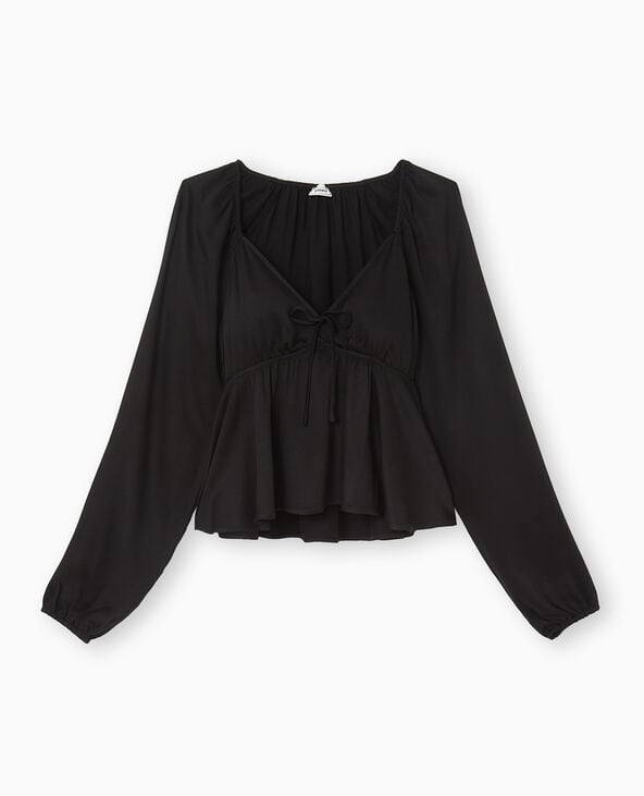 Pimkie Top Manches Longues Avec Nœud Et Volant - Noir
