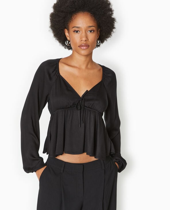 Pimkie Top Manches Longues Avec Nœud Et Volant - Noir