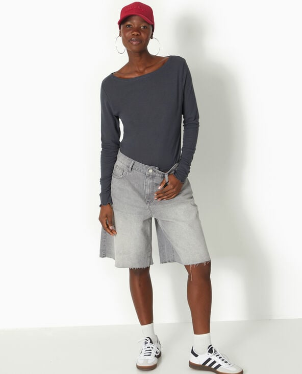 Pimkie Top Manches Longues Encolure Bateau - Gris Foncé