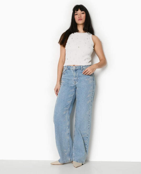 Pimkie Top Sans Manches En Maille Avec Strass - Blanc