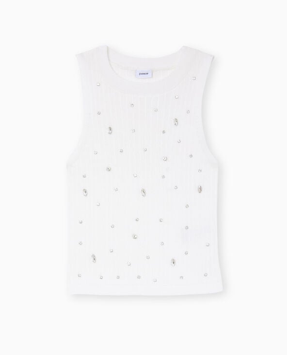 Pimkie Top Sans Manches En Maille Avec Strass - Blanc