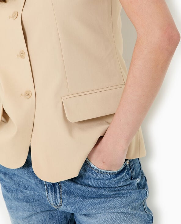 Pimkie Veste Blazer Sans Manches Esprit Gilet De Barman - Beige