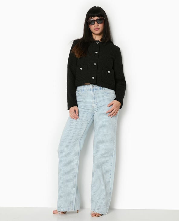 Pimkie Veste Courte En Tweed Avec Boutons Cœur - Noir