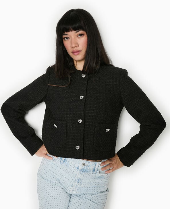 pimkie Veste courte en tweed avec boutons cœur - Noir