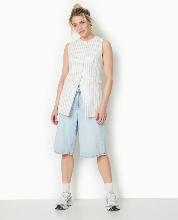 Pimkie Veste Longue Sans Manche Avec Fines Rayures - Noir