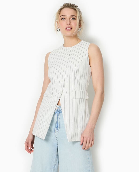 Pimkie Veste Longue Sans Manche Avec Fines Rayures - Noir