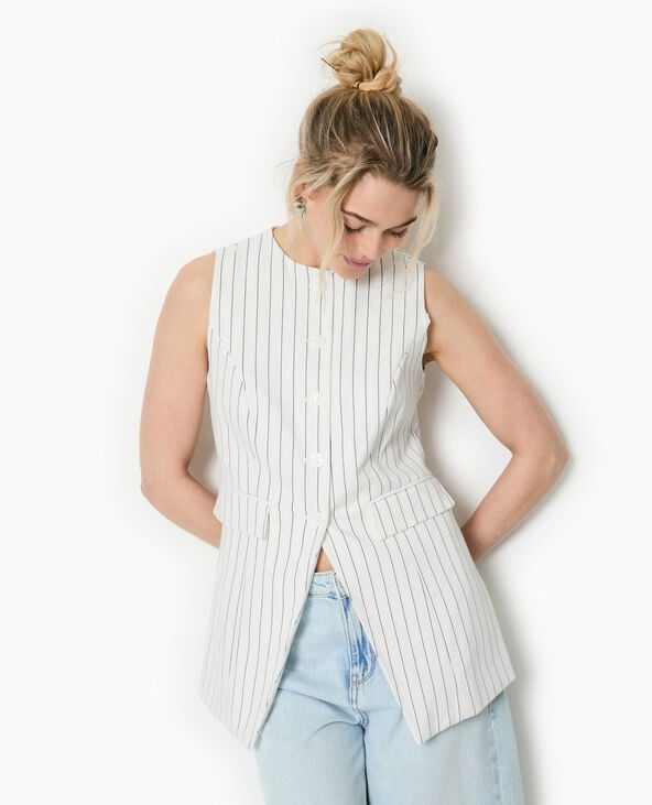 pimkie Veste longue sans manche avec fines rayures - Noir