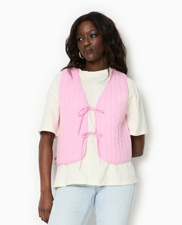 Pimkie Veste Sans Manches En Gaze De Coton Matelassée - Rose