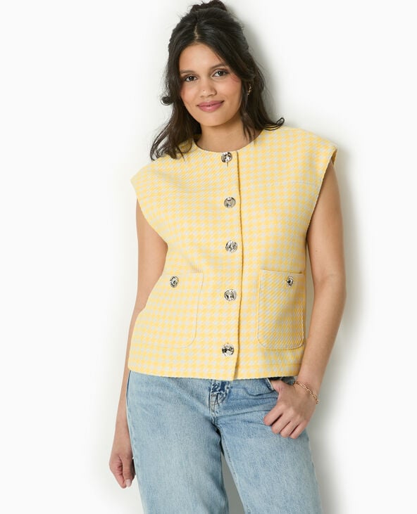 Pimkie Veste Sans Manches En Tweed Motif Pied-de-poule - Jaune