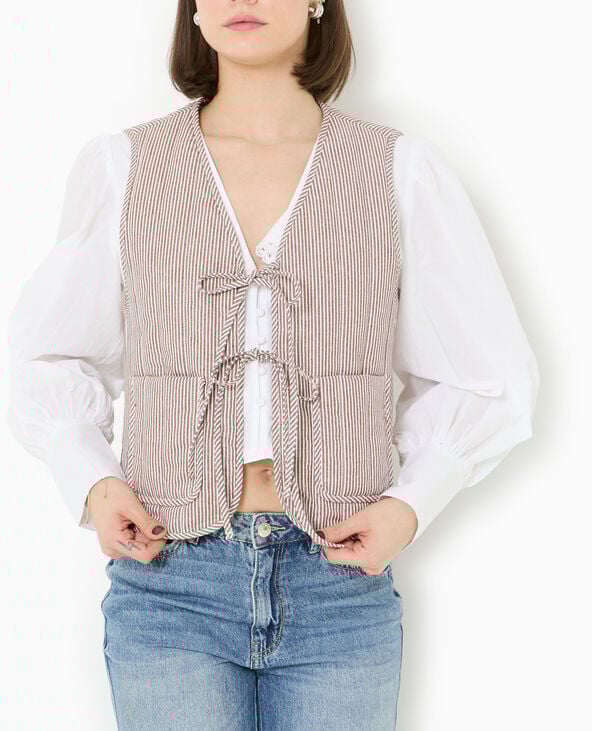 Pimkie Veste Sans Manches Matelassée Avec Rayures - Marron