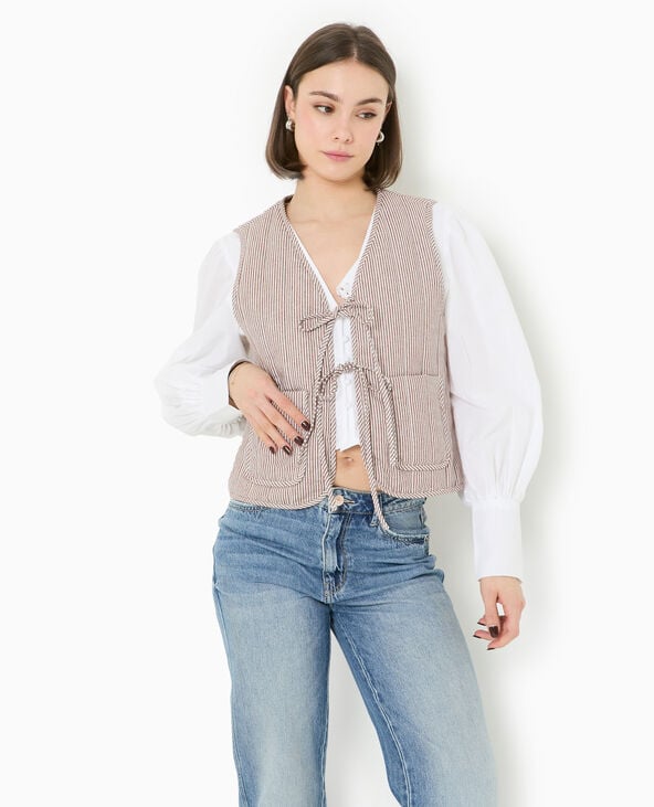Pimkie Veste Sans Manches Matelassée Avec Rayures - Marron