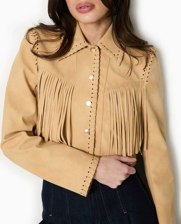 Pimkie Veste Western Courte En Suédine Avec Franges - Beige