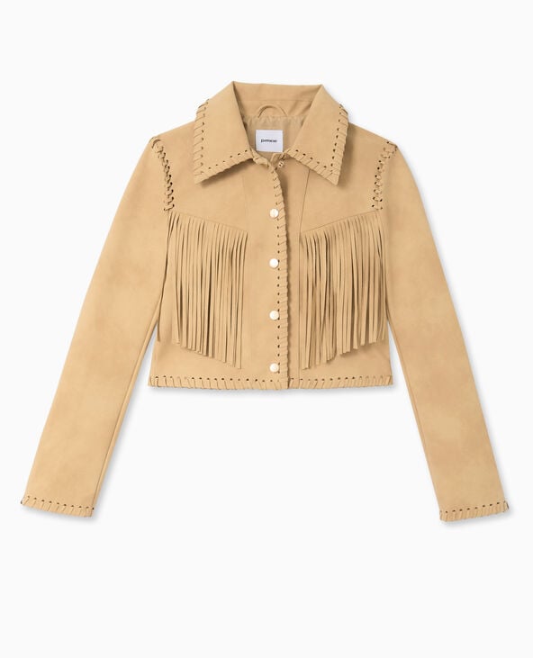 Pimkie Veste Western Courte En Suédine Avec Franges - Beige