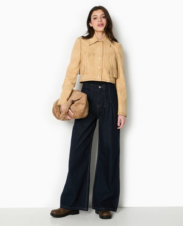 pimkie Veste western courte en suédine avec franges - Beige