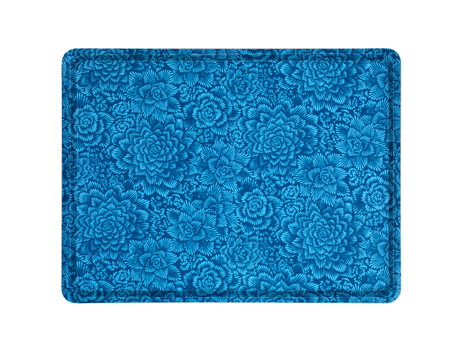 Platex Plateau Stratifié Fleurs Bleu