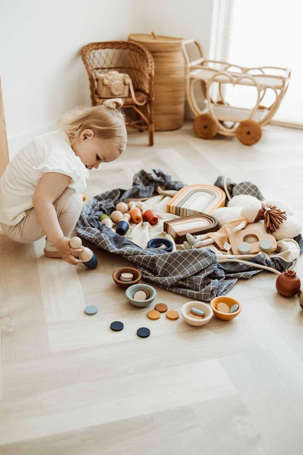 Play & Go Organic Grid Blue Sac De Rangement - Tapis De Jeux