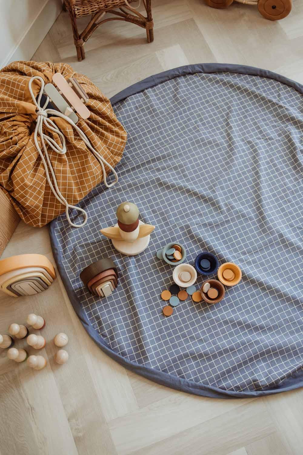 Play & Go Organic Grid Blue Sac De Rangement - Tapis De Jeux