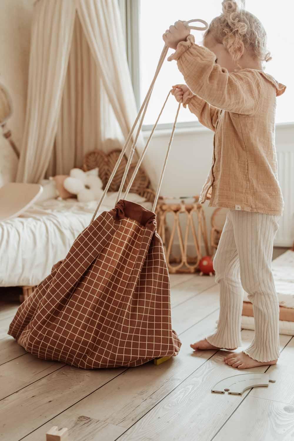 Play & Go Organic Grid Brown Sac De Rangement - Tapis De Jeux