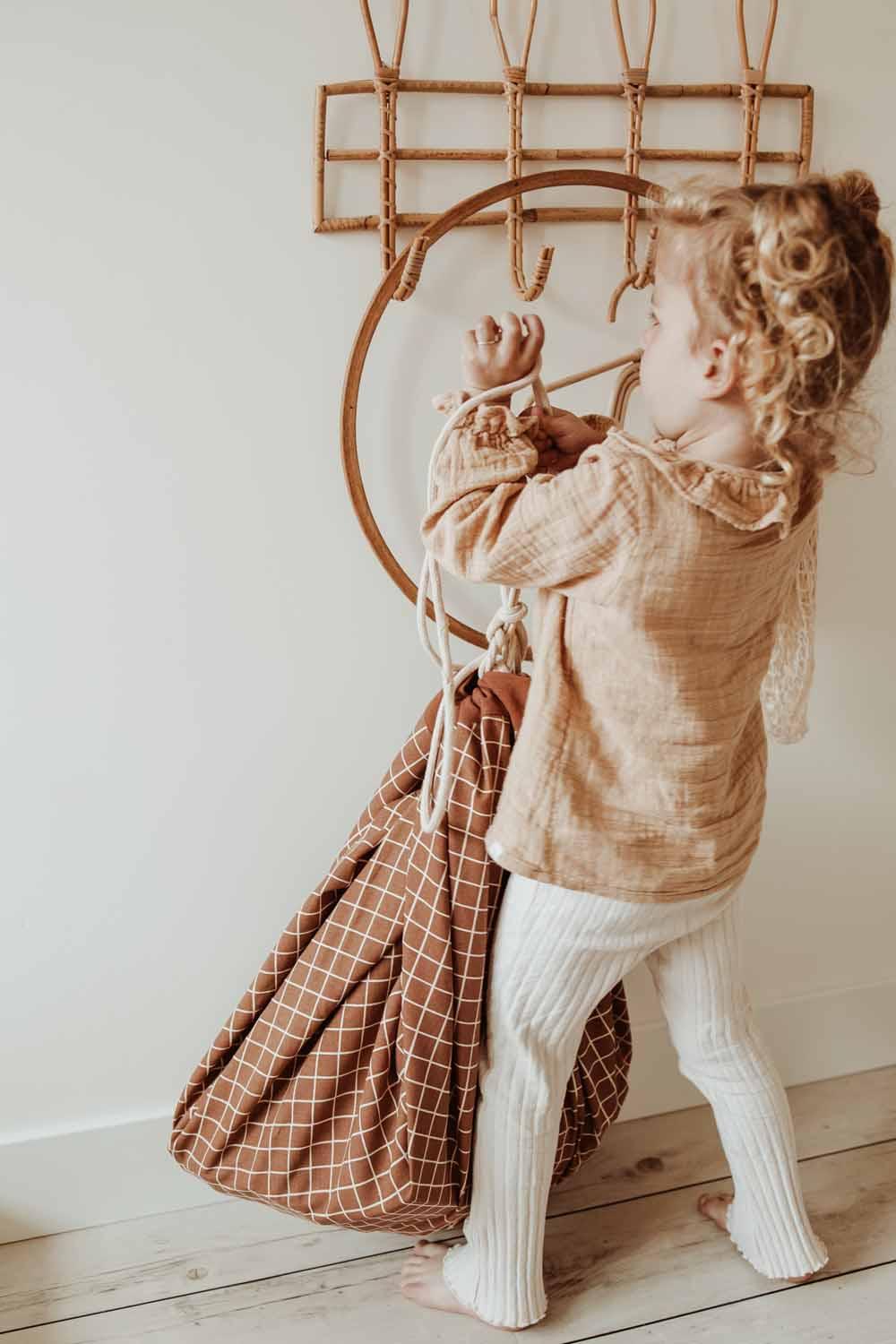 Play & Go Organic Grid Brown Sac De Rangement - Tapis De Jeux