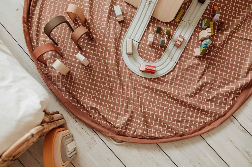 Play & Go Organic Grid Brown Sac De Rangement - Tapis De Jeux