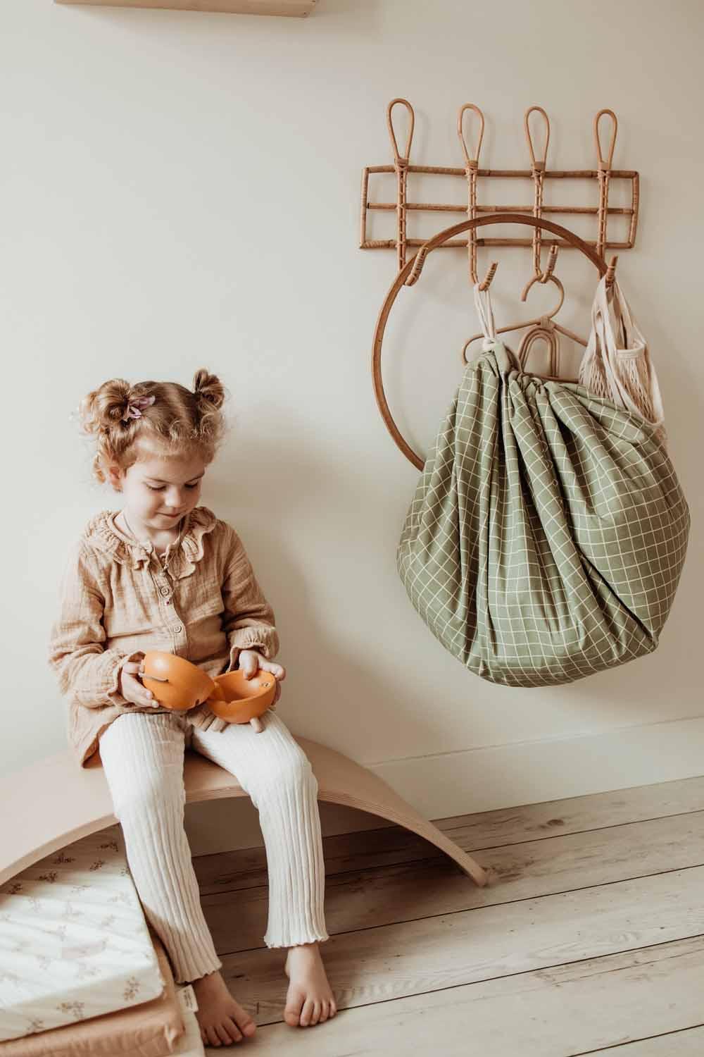 Play & Go Organic Grid Green Sac De Rangement - Tapis De Jeux