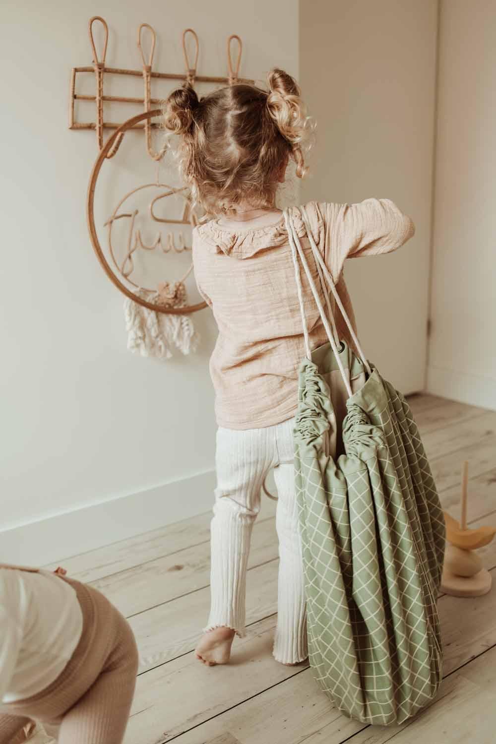 Play & Go Organic Grid Green Sac De Rangement - Tapis De Jeux