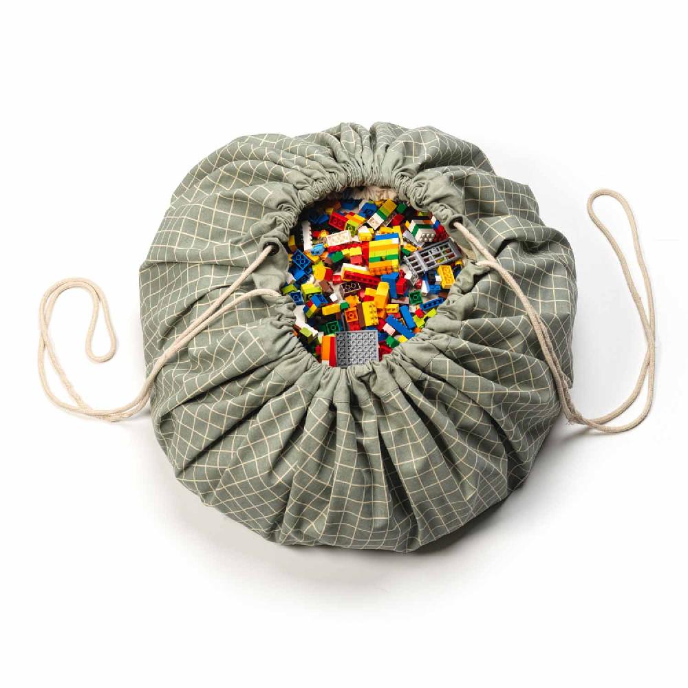 play & go Organic Grid Green Sac De Rangement - Tapis De Jeux