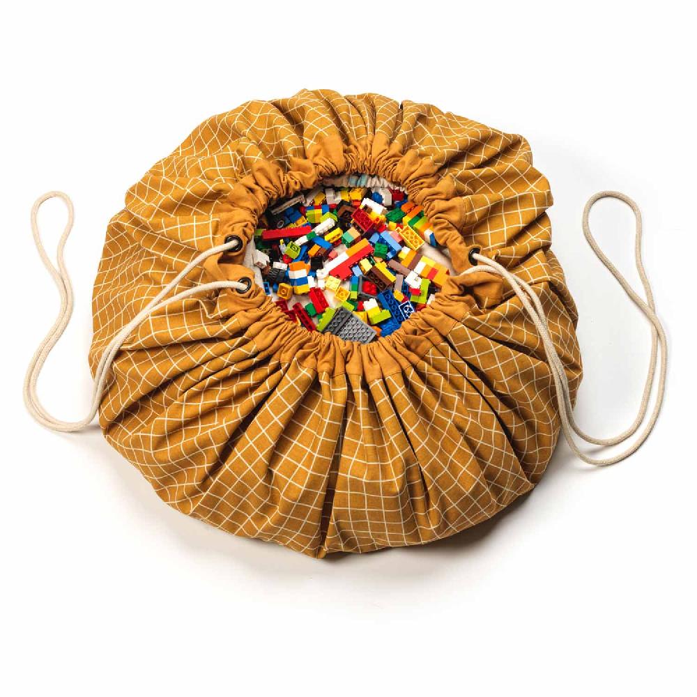 play & go Organic Grid Mustard Sac De Rangement - Tapis De Jeux