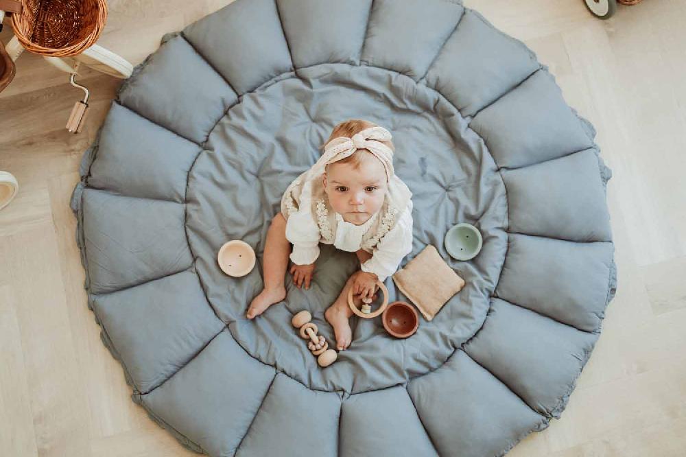 Play & Go Tapis D'éveil Coton Bio - Bloom Dusty Blue
