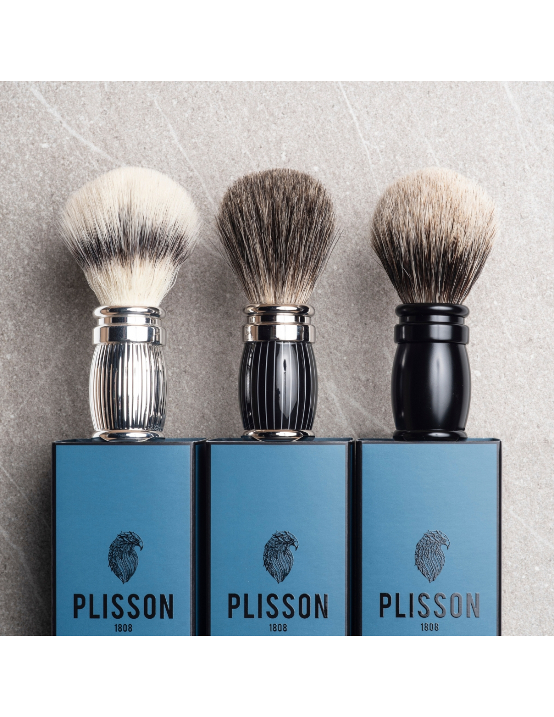 Plisson Blaireau En Laiton Massif Finition Palladium Fibre "Blanc Haute Montagne"