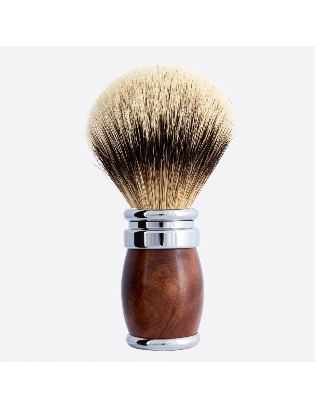 plisson blaireau Joris thuya et finition chrome pur Blanc Haute Montagne