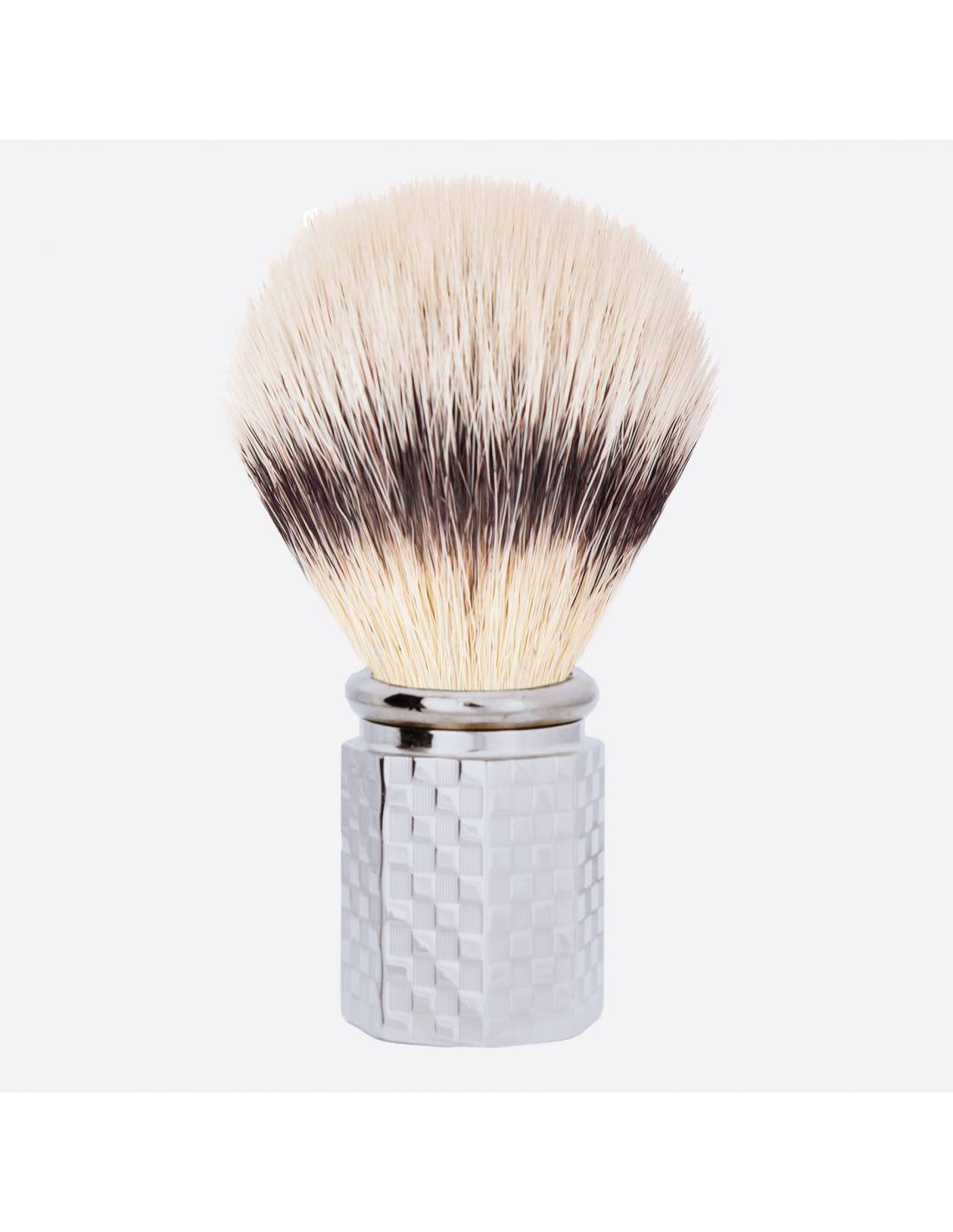 plisson Blaireau Octogonal fibre "Blanc Haute Montagne" motif carreaux finition palladium