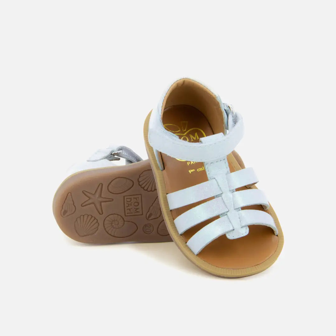 Pom Dapi POPPY STRAP CUIR METALLISE BLANC